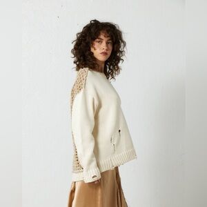 NSF Women’s Jacobs Crochet-Back Distressed Cotton Knit Sweater NWT (Size S)